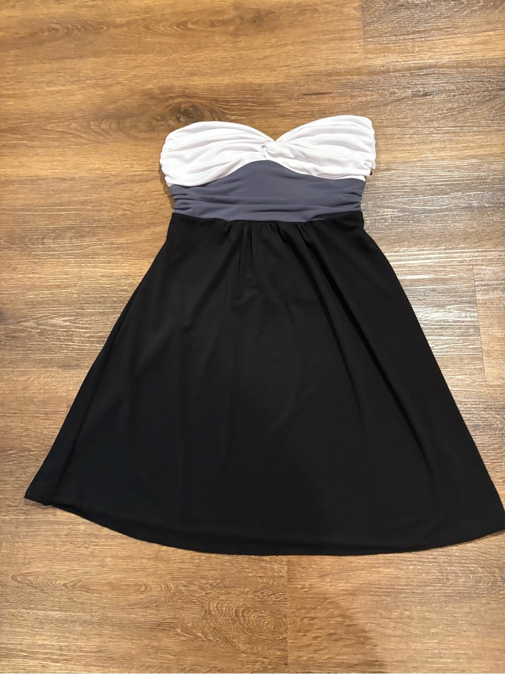 Strapless Colorblock A-Line Dress in White, Gray & Black - Elegant Summer Style